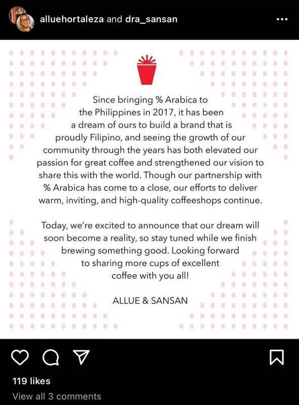 After the termination of the %Arabica Philippines agency, how will the new brand Angkan Coffee take over operations at the original location?