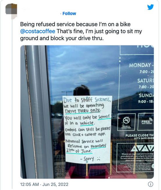 Coffee Takeaway Controversy: Costa Drive-Thru Refuses Cyclists, Examining the Policy’s Reasonableness