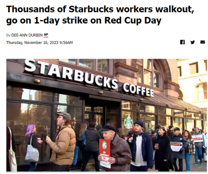 Starbucks Red Cup Day hit by sudden strike as thousands of employees protest working conditions and contract disputes