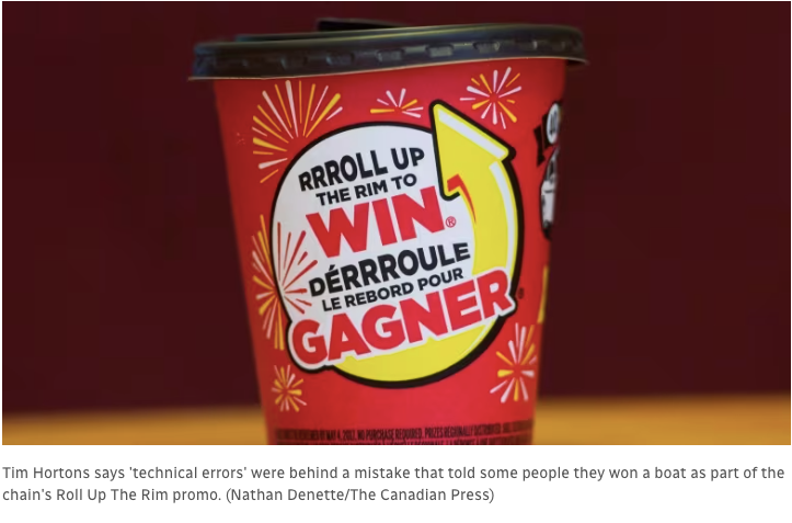 Tim Hortons mistakenly sent out an email announcing 500,000 winners, misleading consumers and sparking a legal controversy and marketing reflection