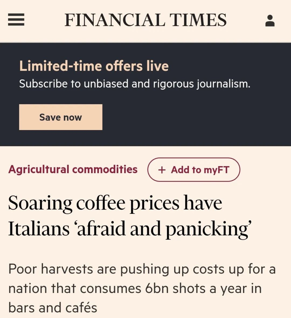 Global coffee bean prices are soaring, putting the espresso culture in Italy under threat of survival.