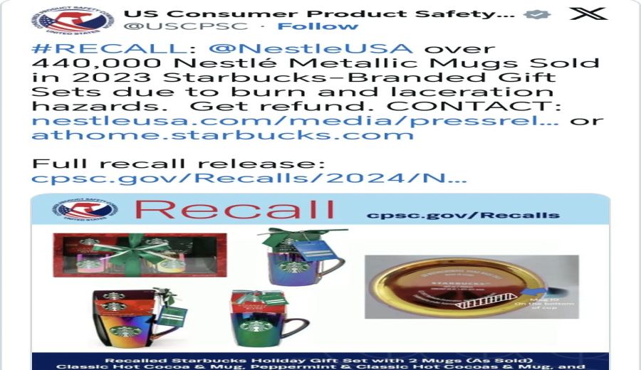 Analysis of Starbucks Metal-Coated Mug Recall: Safety Hazards and Handling Procedures