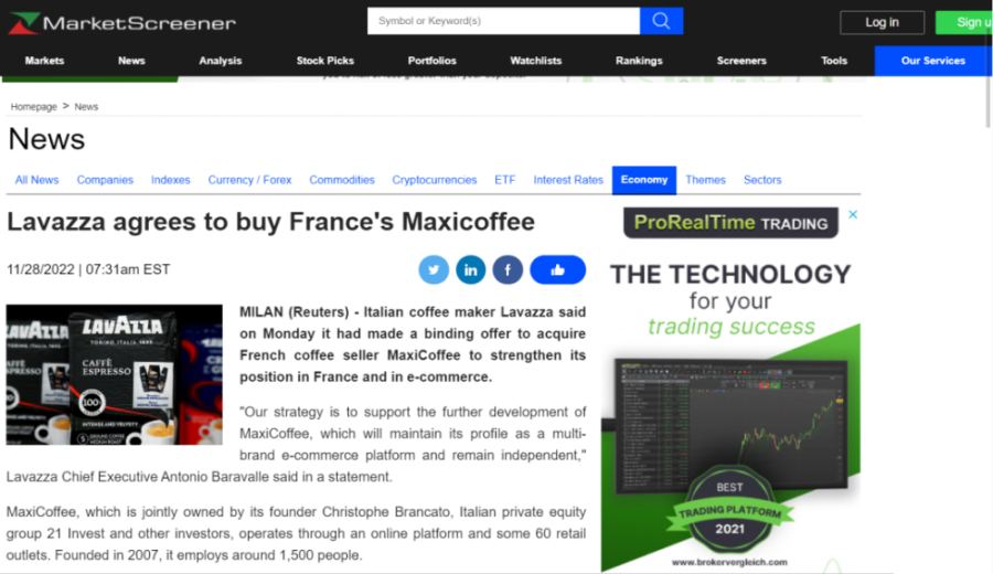 Lavazza acquires French MaxiCoffee to accelerate e-commerce expansion, taking another step in global growth