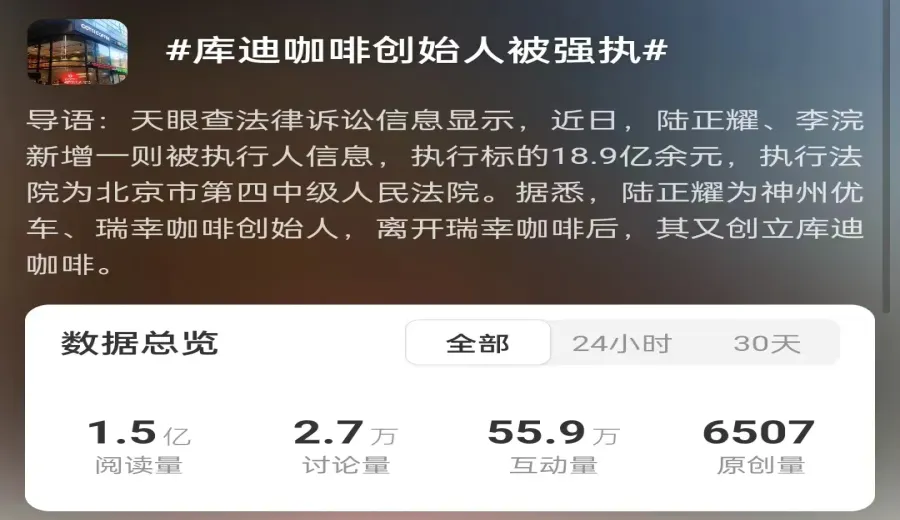 Lu Zhengyao Faces Another 1.9 Billion Yuan Enforcement; Luckin’s Expansion Capital Chain Under Pressure