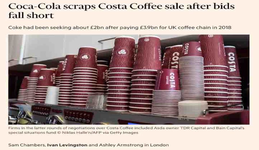 Coca-Cola puts Costa Coffee sale on hold: Analysis behind the failure to meet the £2 billion psychological price
