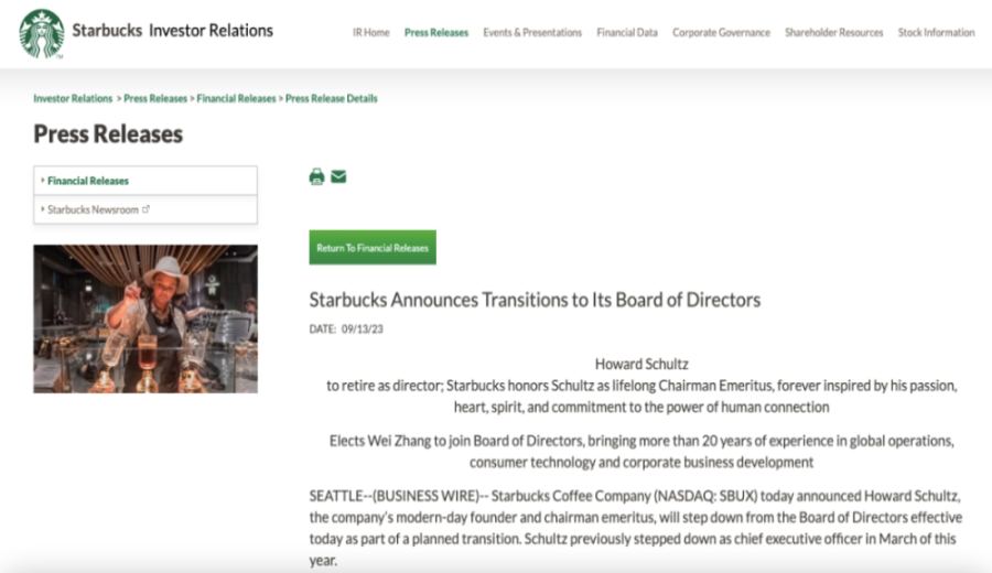 Starbucks founder Schultz steps down from the board — how will Zhang Wei’s appointment reshape the brand’s China strategy?