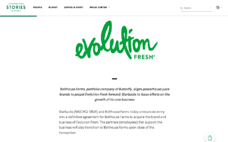 Starbucks Sells Juice Brand Evolution Fresh, Refocusing on Specialty Coffee Strategy
